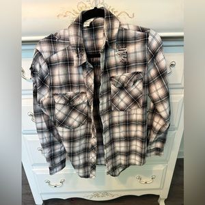 Distressed Light Pink Flannel, Forever 21, Size Medium